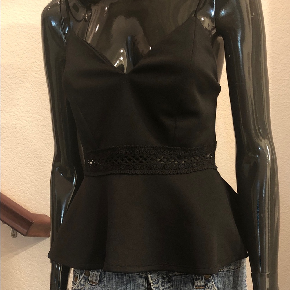 Black Lace-Trim Peplum Cami Top - Women